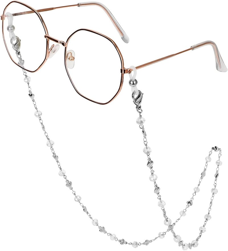 Hongeely Eyeglass Chain Silver Stainless Steel Handmade Necklace for Reading Glasses Sunglass Beaded Chains for Men Women - Image 1